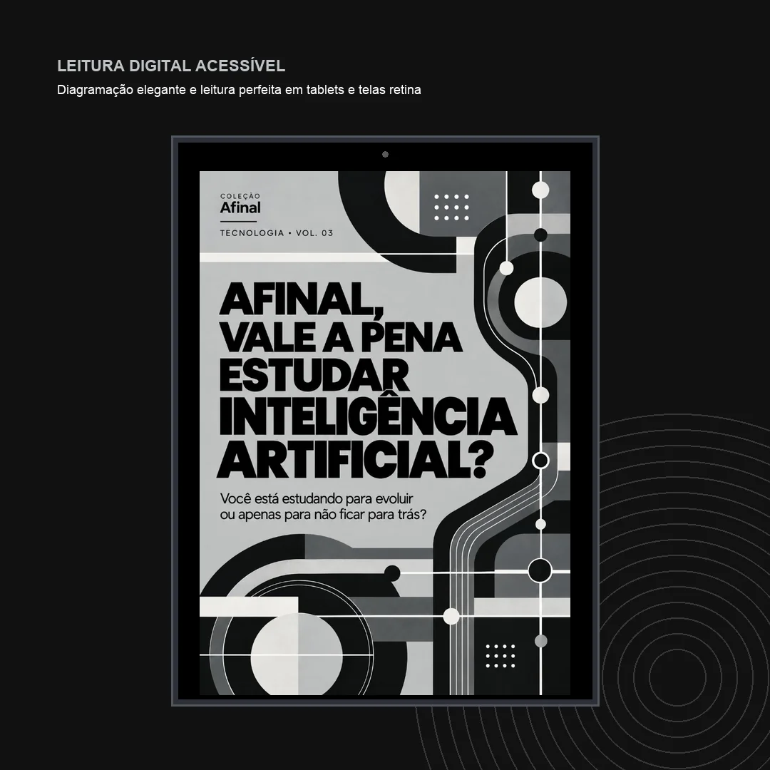 E-book aberto em tablet com leitura nítida e diagramação editorial